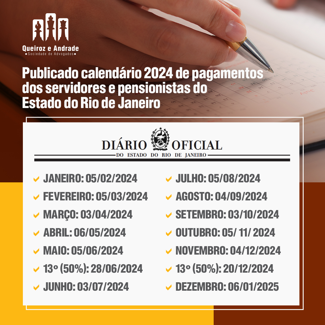 Publicado calendário 2024 de pagamentos dos servidores e pensionistas do Estado do Rio de Janeiro