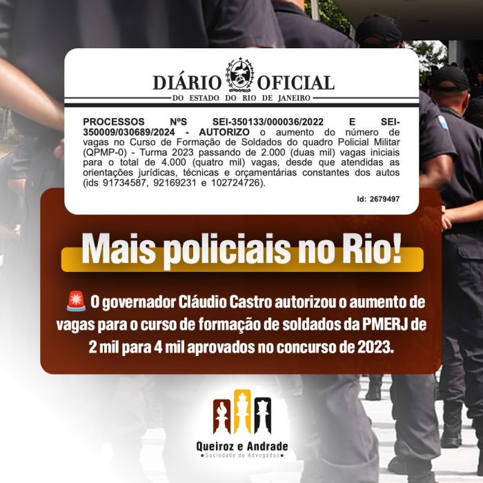 Mais vagas para o curso de formação de soldados da PMERJ